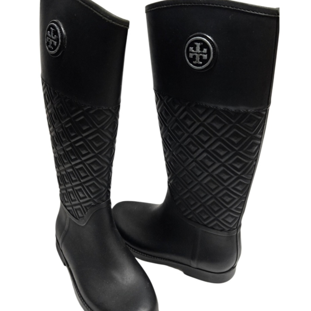 Tory Burch Black Quilted Rain Boots